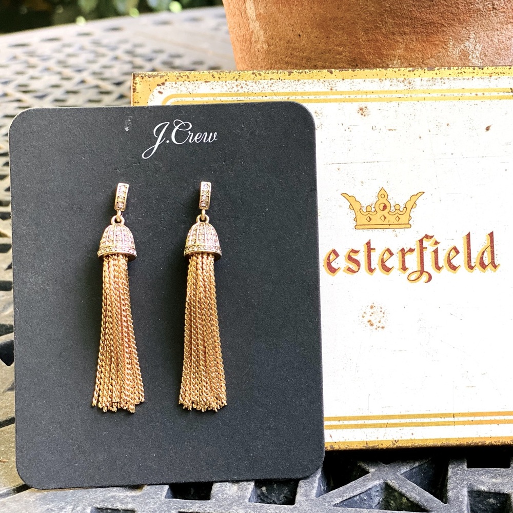 J. Crew rhinestone and gold tassel earrings